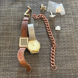 Misc Vintage lot of watch and cuff link and copper braclet Non working for parts